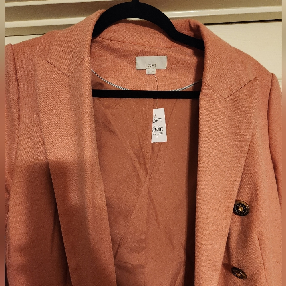 LOFT Brushed Flannel Double Breasted Pink Ruby  Blazer - Size 8 - Picture 3 of 4
